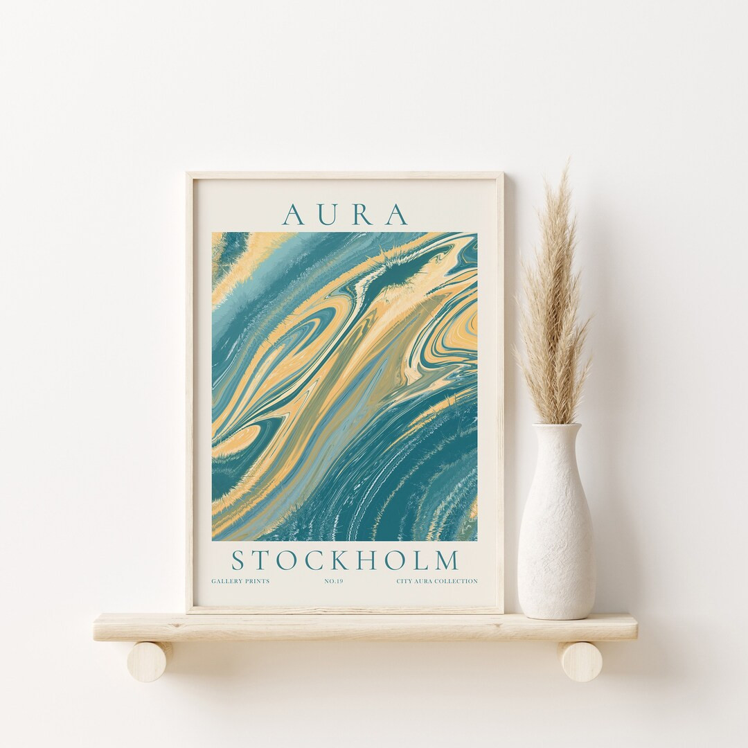 City Energy Poster, Aura Gradient Wall Art, Stockholm Travel Poster, Blue Yellow Pattern Poster, ... | Etsy (US)