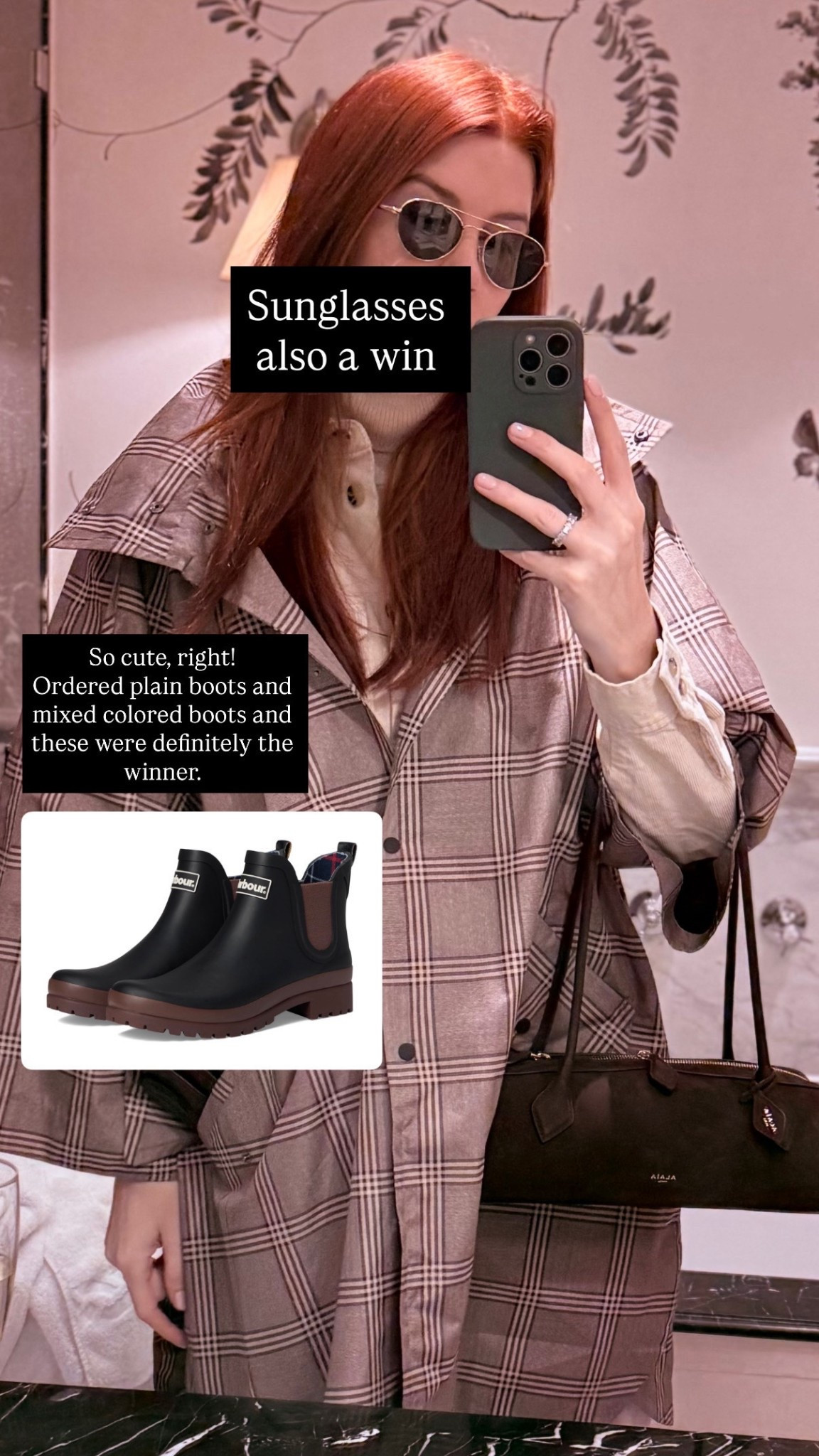 These two-tone wellies are my saving grace in the UK. The weather has been cold and rainy and these have kept me warm and dry🏆

I packed mostly brown tones so they work well here, but can pair them back with black too - such a great find. 