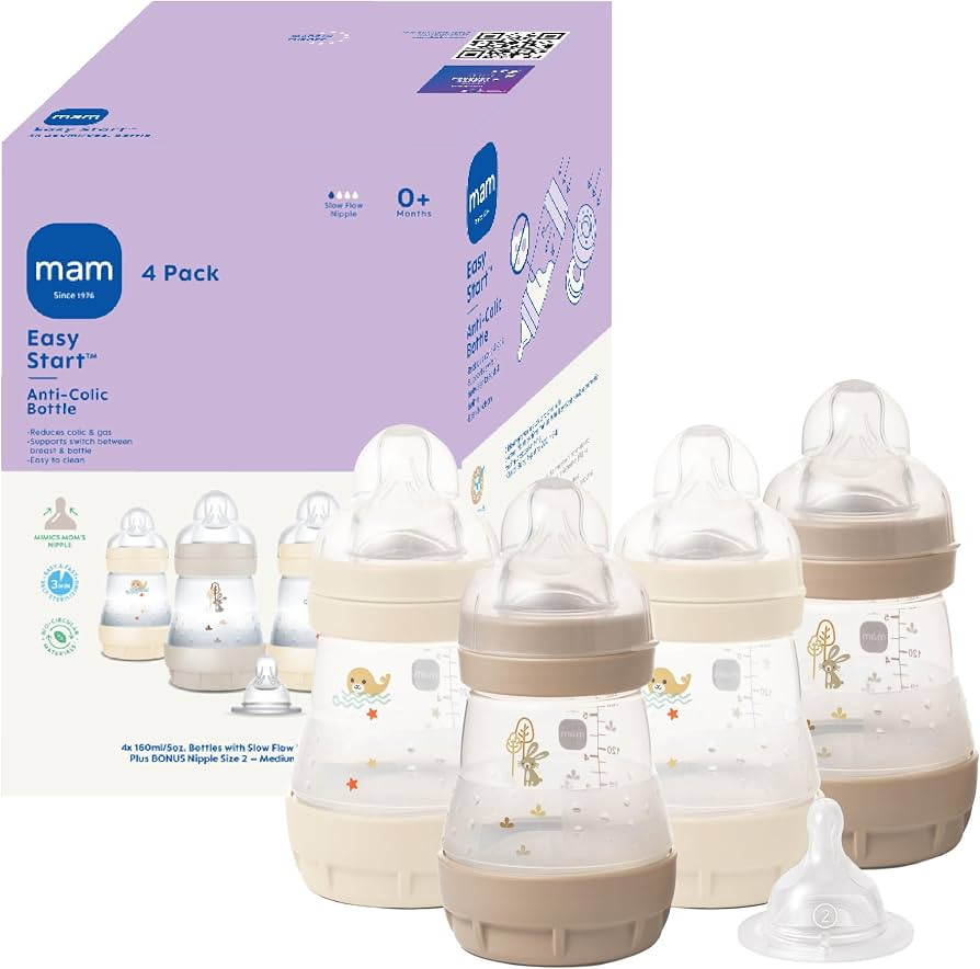 MAM 5oz Easy Start Anti-Colic+ Wide Neck Vented Baby Bottle, Slow Flow Breastfeeding-Like Nipple,... | Amazon (US)