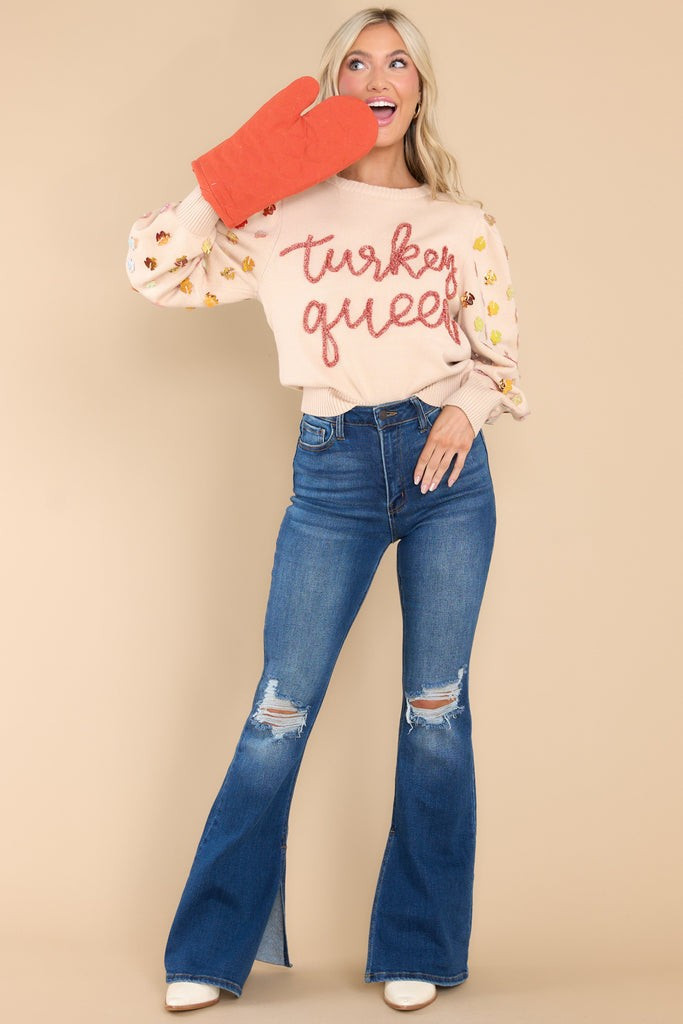Turkey Queen Pailette Beige Sweater | Red Dress 