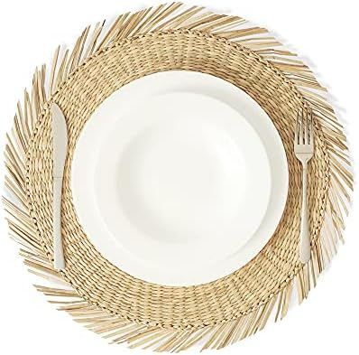 Artera Set of 6 Oversized Round Seagrass Placemat, 15" Round, Woven Table Mats, No-Slip Natural H... | Amazon (US)