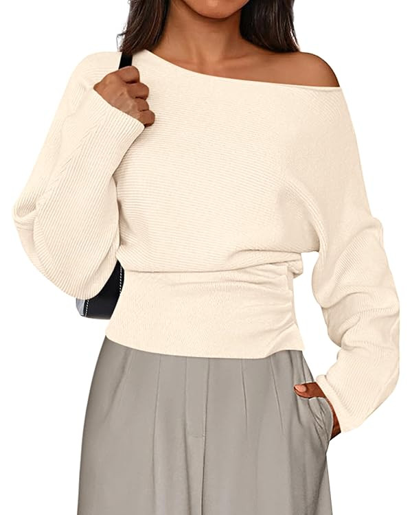PRETTYGARDEN Women Off The Shoulder Sweater 2025 Fall Trendy Long Batwing Sleeve Knit Pullover Go... | Amazon (US)