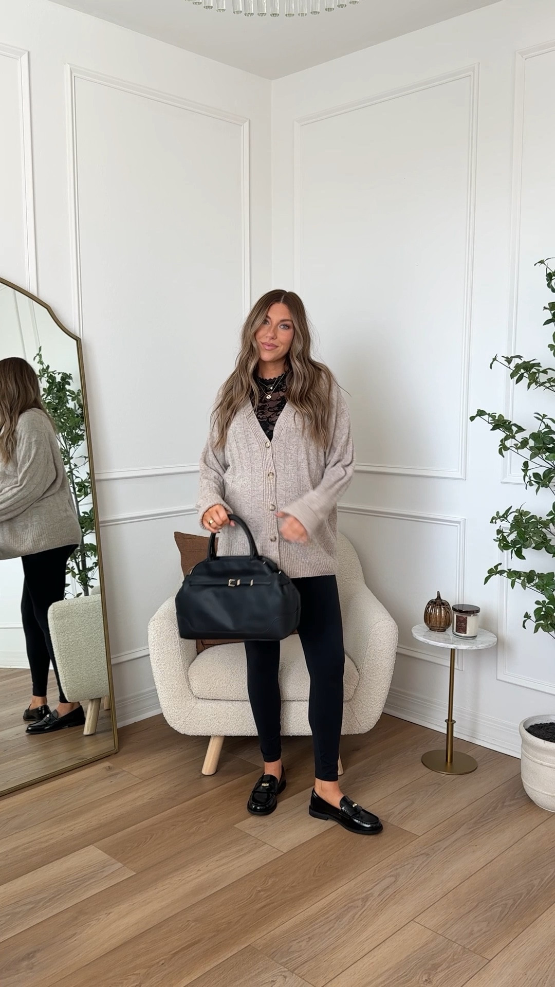 Casual pregnancy outfit inspo for fall! I sized up to a medium in the cardigan and it’s definitely an oversized fit! 