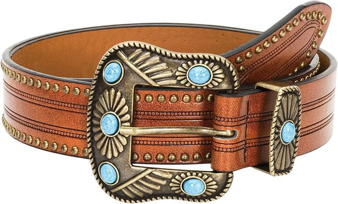 Adjustable Vintage Western-Belts for Women Men Engraved Buckle-Belts Cowboy-Cowgirl-Belt (Waist f... | Amazon (US)