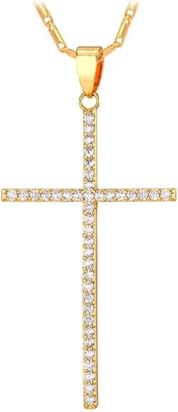 U7 Simple Cross Necklace for Men Women, Stainless Steel Silver Black Gold Latin Cross Pendant Nec... | Amazon (US)