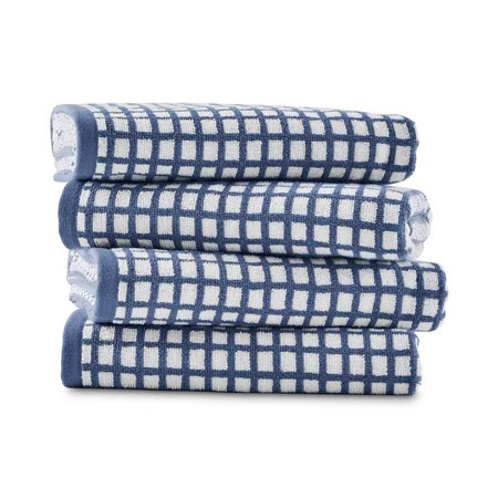 Mainstays Performance Super Soft Quick Dry Bath Towel Set, 4-Piece, Checkered Blue | Walmart (US)