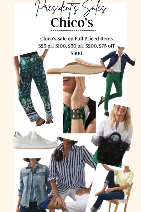 Chicos president’s sale…

Even the BRAND NEW Spring Launch is on SALE💚💙

Chico’s Sale on Full Priced Items $25 off $100, $50 off $200, $75 off $300

So many perfect wardrobe builders✔️

Girlfriend cuff jeans 
Jeggings 
Printed pants
Denim
Denim jacket 
No iron button up shirts 

Linen mule slip ons 
Tennis  shoe 

Bathing suits,
Dresses  and more

Fun jewelry, bags and hats

#LTKsalealert #LTKstyletip