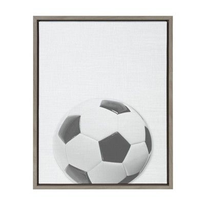 18" x 24" Sylvie Soccer Ball Portrait Framed Canvas Gray - DesignOvation | Target