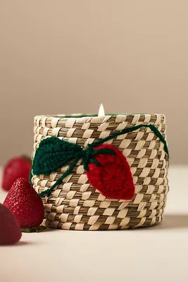 Woven Strawberry Icon Fruity Strawberry & Blonde Wood Glass Candle | Anthropologie (US)