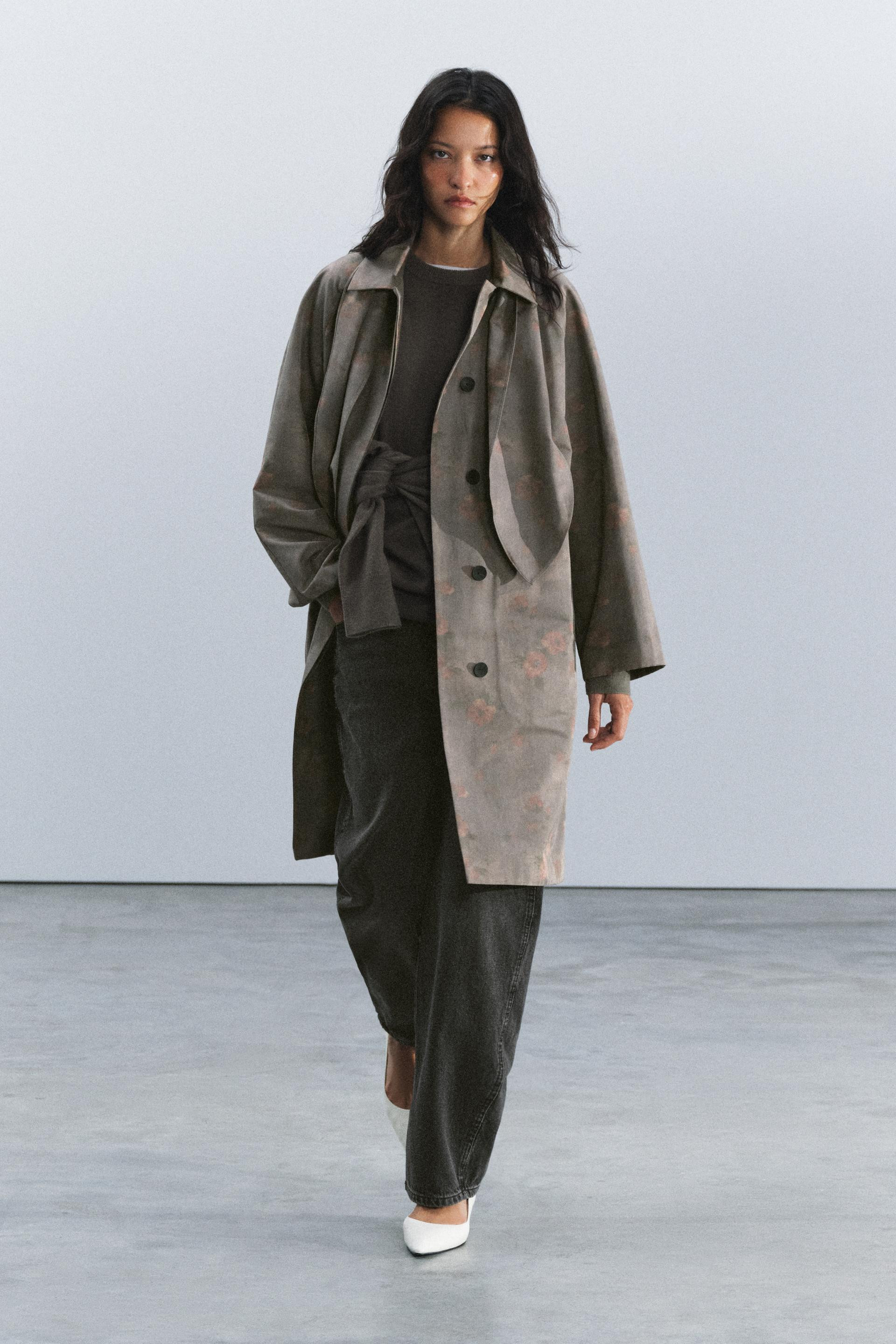 Zara - Zw Collection Floral Scarf Trench Coat - Dirty-Mauve - S - Woman | Zara US