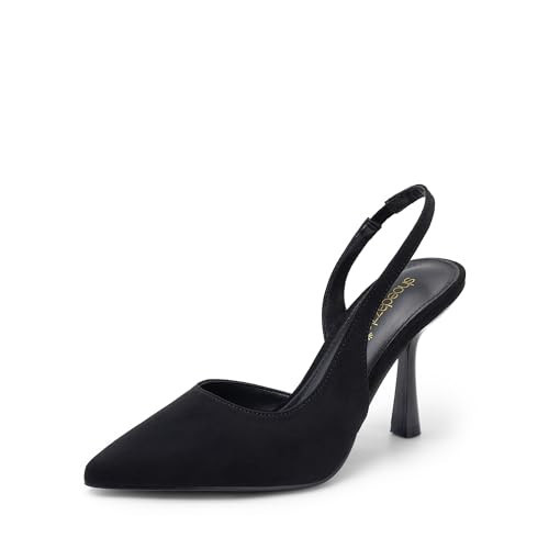 JustFab Black Kitten Heels for Women Pointed Toe Slingback Heels Pumps Dress Shoes for Women(Size 10, Black) | Amazon (US)