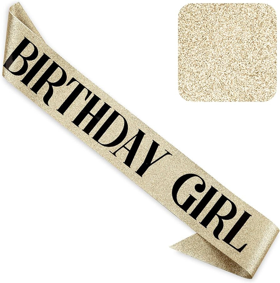 CORRURE 'Birthday Girl' Sash Glitter with Black Foil - Gold Glitter Birthday Sash for Women - Hap... | Amazon (US)