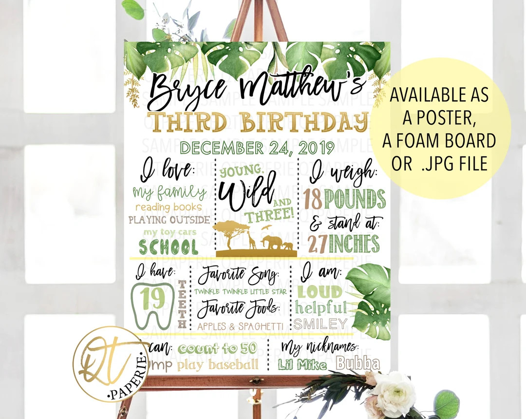 Young Wild and Three Birthday Sign, Safari 3rd Birthday Sign, Wild Birthday Poster, Jungle Party ... | Etsy (US)