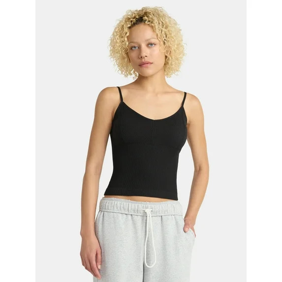 No Boundaries Seamless Miter Textured V-Neck Cami with Demi Cups, Women's - Walmart.com | Walmart (US)
