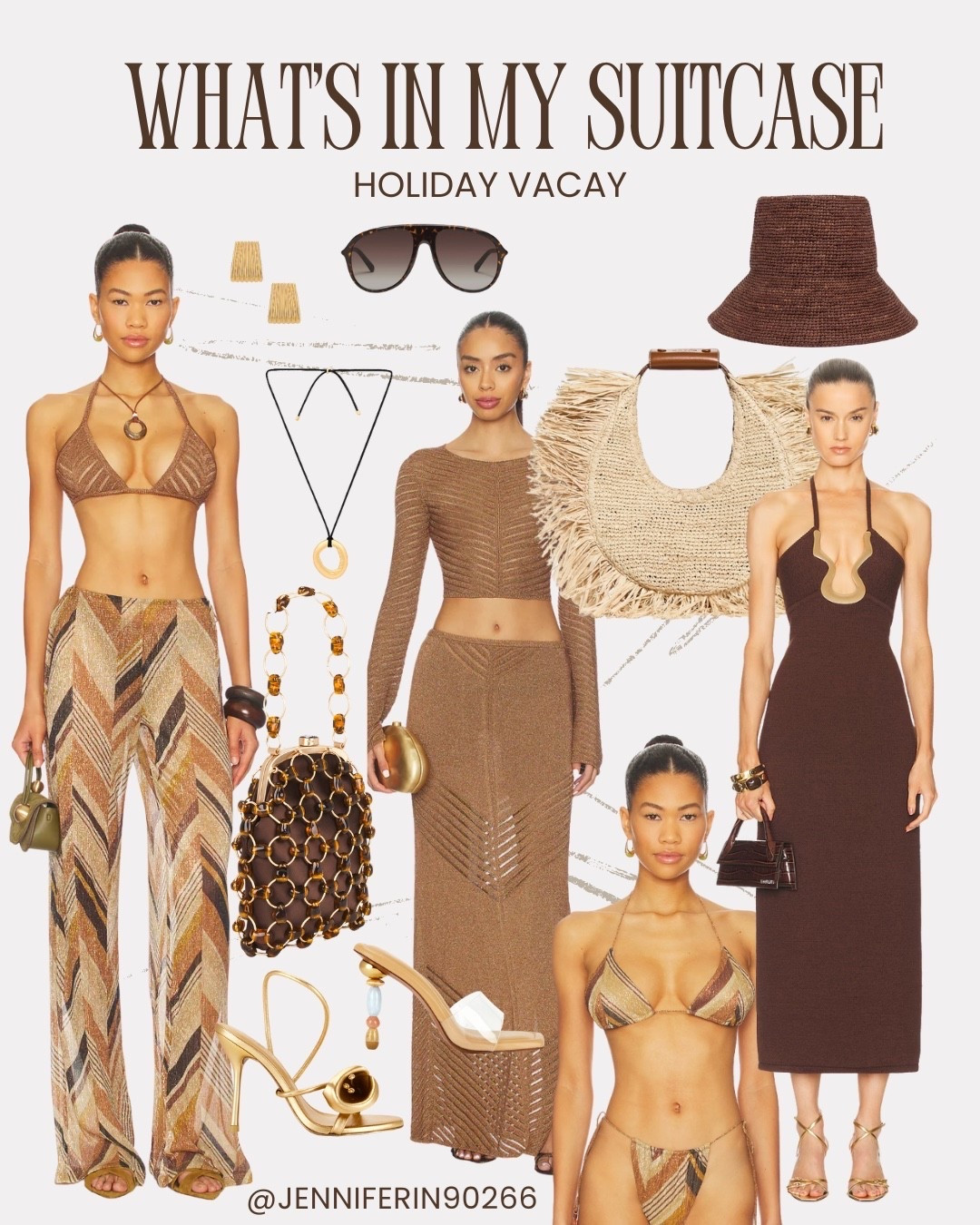 What’s in my suitcase for holiday vacay: bronzed knits, crochet sets, cheeky bikinis, and straw textures for golden hour everything. From @cultgaia to @devonwindsor there are some key pieces sure to make a statement. #LTKHoliday 

#LTKootd #LTKTravel