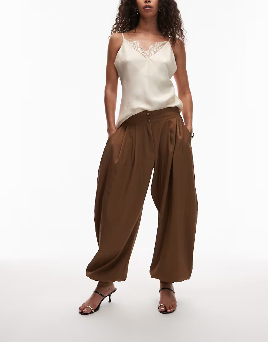 ASOS DESIGN oversized balloon pant in brown | ASOS (Global)