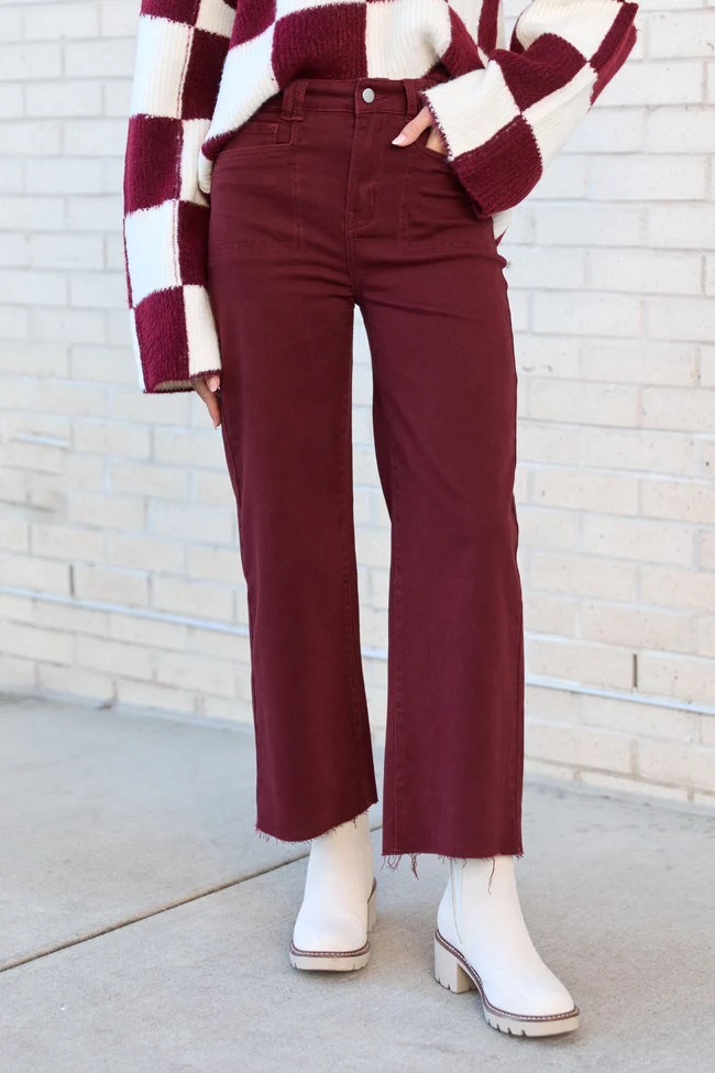 My Favorite Burgundy Wide Leg Jeans DOORBUSTER | Pink Lily