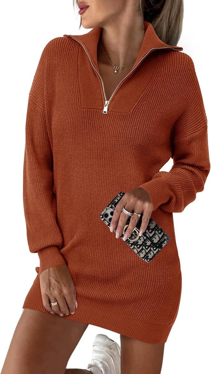 BTFBM Women Casual V Neck Knit Mini Fall Sweater Dresses Long Sleeve Loose Fit Solid Color Ribbed... | Amazon (US)