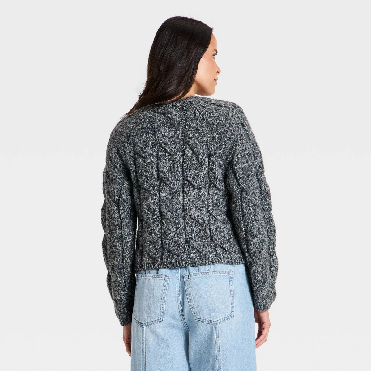 Women's Cable Crewneck Pullover Sweater - Universal Thread\u2122 Heather Gray M | Target