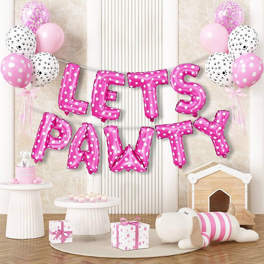 Paready Heart Pink Dog Birthday Balloons, 19 Pcs 16 Inch Lets Pawty Decorations Balloons Banner, ... | Amazon (US)