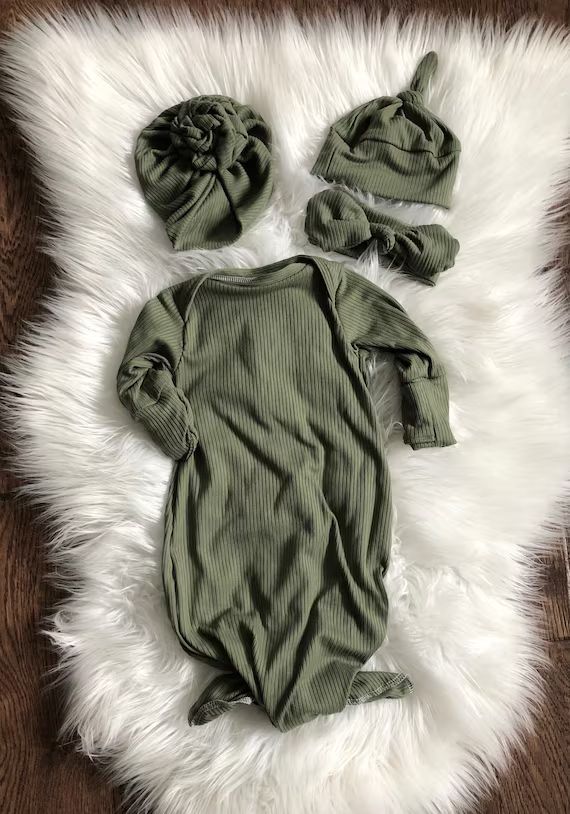Hunter Green Sleep Gown Set/baby Girl Sleep Gown/ Baby Boy - Etsy | Etsy (US)