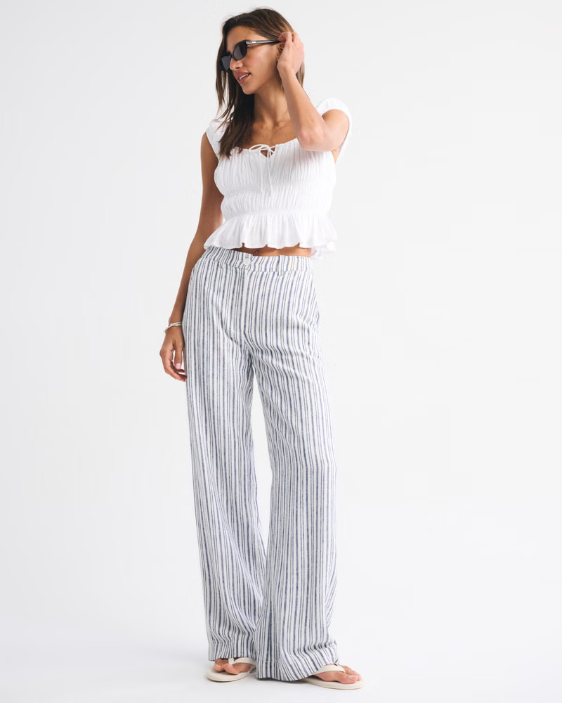 Tailored Linen-Blend Wide Leg Pant | Abercrombie & Fitch (US)