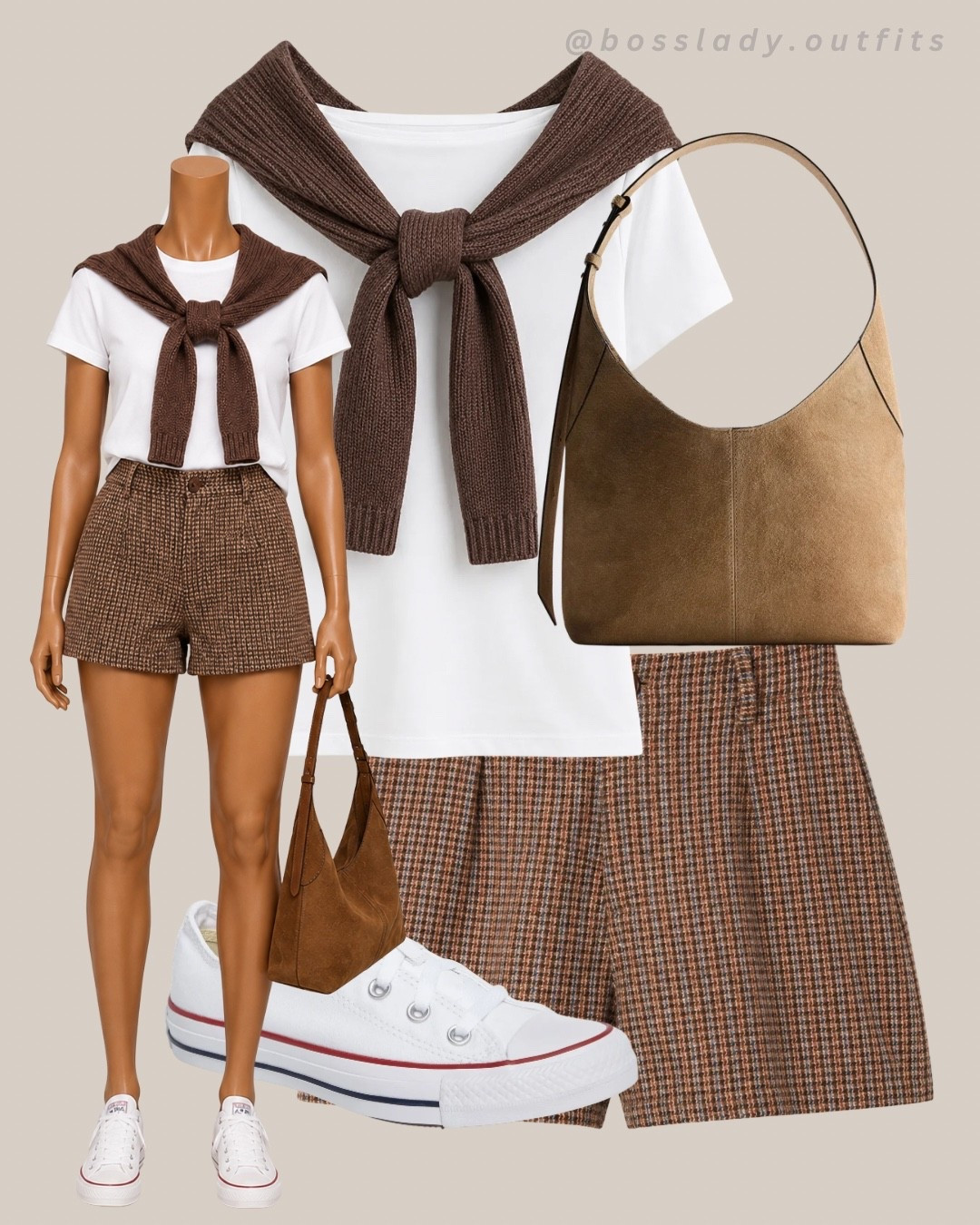 Fall in a plaid skort and a knit tied just right

Tags: fall transition outfit, plaid shorts outfit, sweater tied around neck, brown outfit inspo, houndstooth shorts outfit, casual fall outfit, college fall outfit, white sneakers outfit, tan bag outfit, fall outfit inspo

#LTKshoes #LTKbag #LTKstyletip