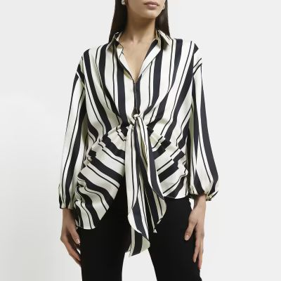 White striped knot front blouse | River Island (UK & IE)
