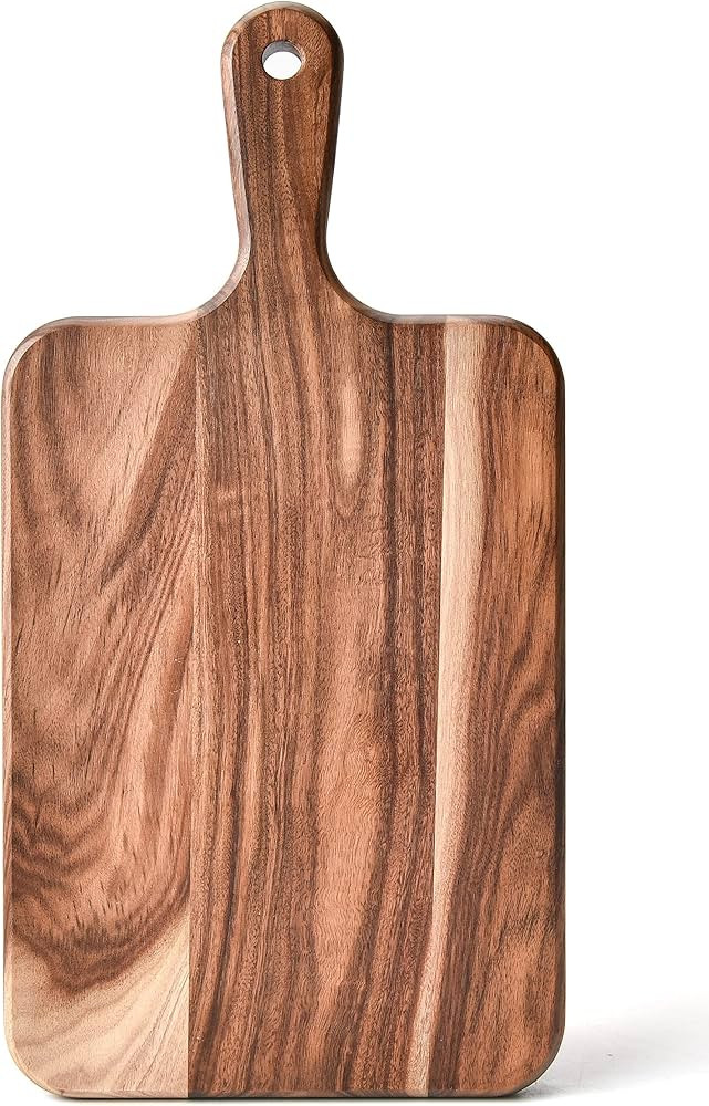 Acacia Wood Cutting Board - Wooden Kitchen Cutting Board for Meat, Cheese, Bread, Vegetables &Fruits-Charcuterie Board Cheese Serving Board with Handle,14”x7” | Amazon (US)