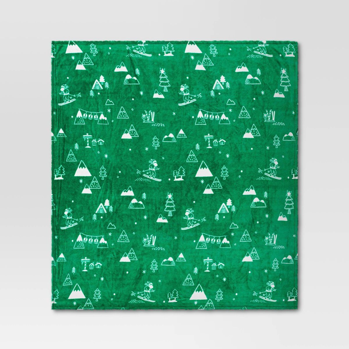 Winter Ski Scene Plush Knit Throw Blanket Green/White - Wondershop™ | Target