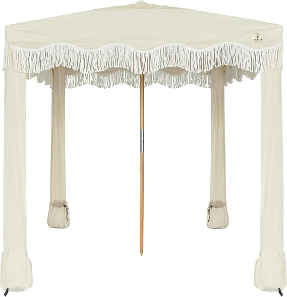 AMMSUN Beach Cabana with Fringe, 7' x 7' Boho Beach Canopy with Tassels, Easy Set up & Premium Wo... | Amazon (US)