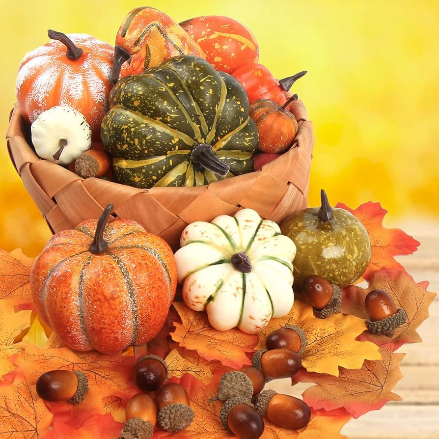 FOIMAS Mini Artificial Pumpkins,Lifelike Faux Pumpkin Gourds Acorn Maple Leaves for Halloween Fal... | Amazon (US)