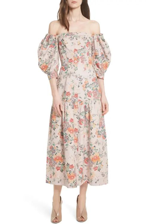 Rebecca Taylor Marlena Off the Shoulder Floral Midi Dress | Nordstrom