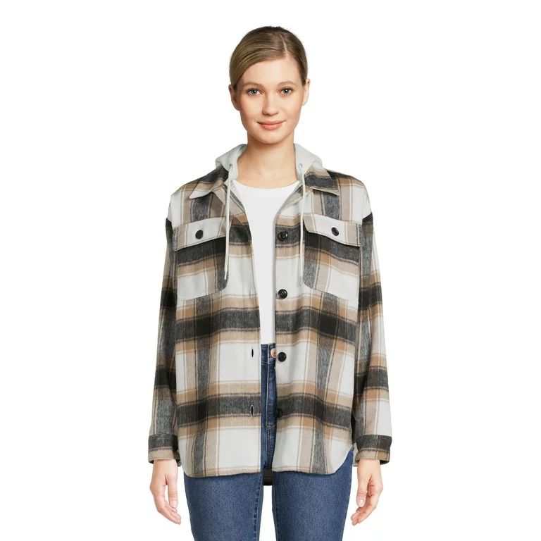 No Boundaries Juniors Shirt Jacket With Hood, Sizes XS-3XL | Walmart (US)