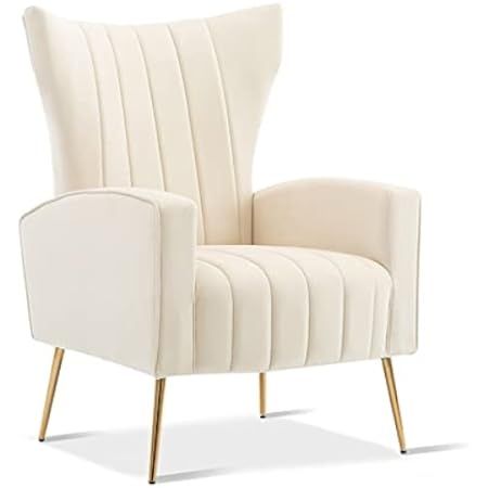 Amazon.com: Artechworks Curved Tufted Accent Chair with Metal Gold Legs Velvet Upholstered Arm Club  | Amazon (US)