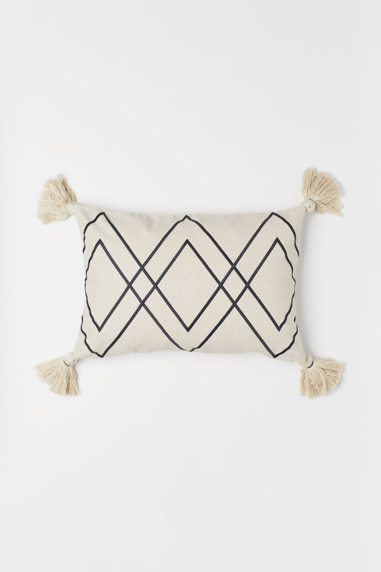 Cushion Cover with Tassels - Light beige/patterned -  | H&M US | H&M (US + CA)