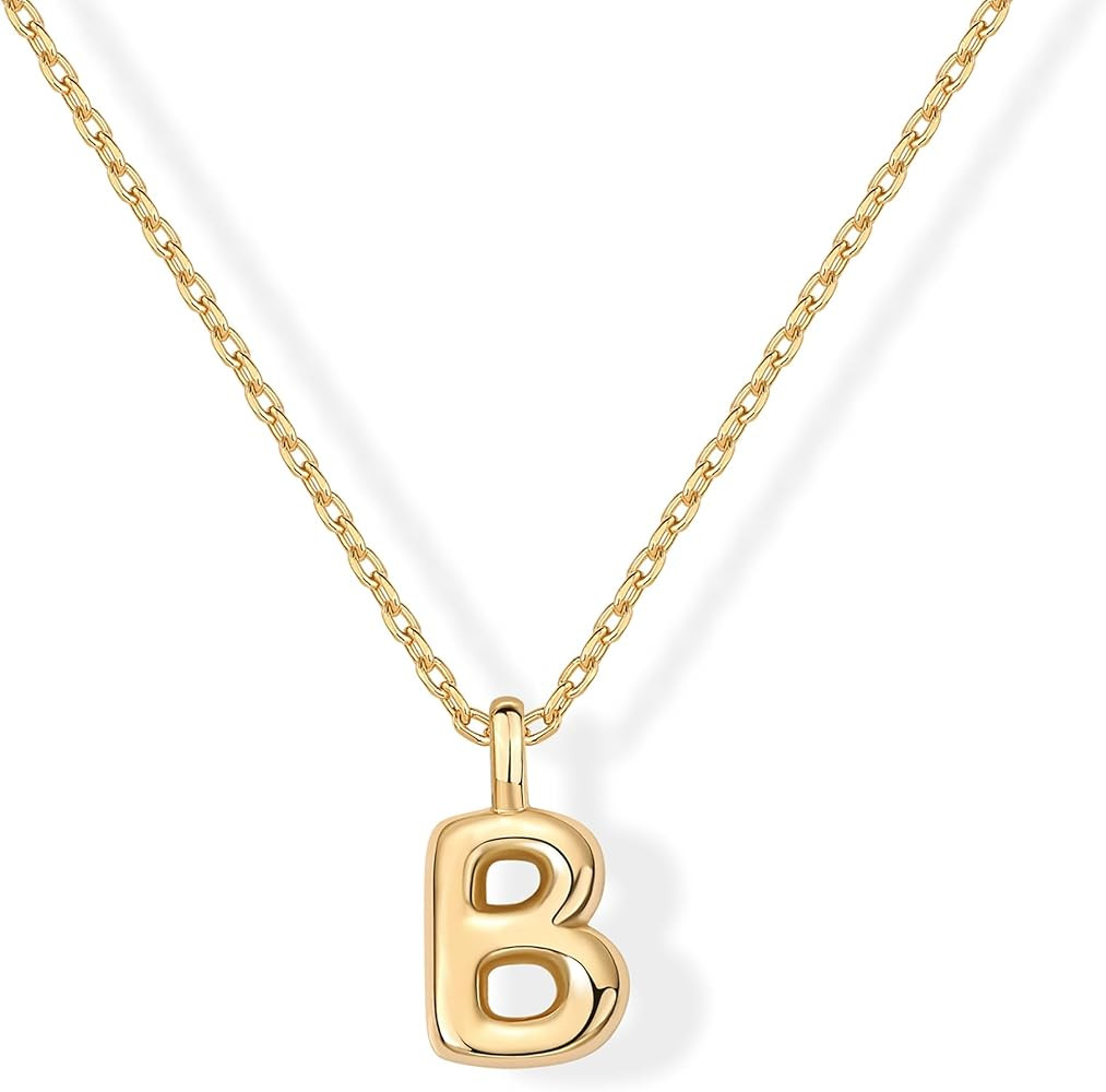 PAVOI 14K Gold Plated Dainty Chunky Bubble Initial Letter Pendant Necklace for Women | Alphabet L... | Amazon (US)