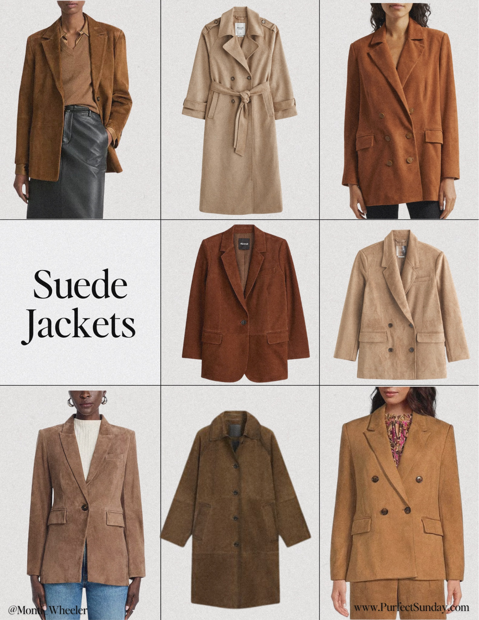 A round up of the best suede jackets this fall. 🍂🤎🍂
Fall outfits, suede blazer, suede trench, leather jacket, leather blazer, leather trench coat