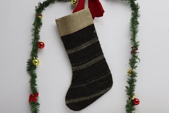 natural wool decorative striped kilim christmas ornament socks christmas stocking 11x18 santa cla... | Etsy (US)