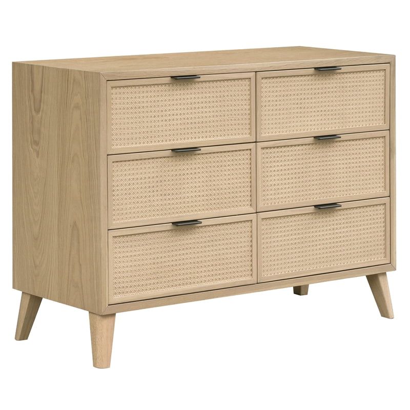 Cane and Wood Six Drawer Dresser in Light Brown - Walmart.com | Walmart (US)