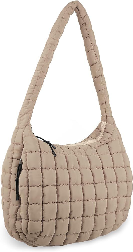 Quilted Puffer Tote Bag Large Crossbody Shoulder Bag with Zipper, Nylon Hobo Oversized Handbag | Amazon (US)