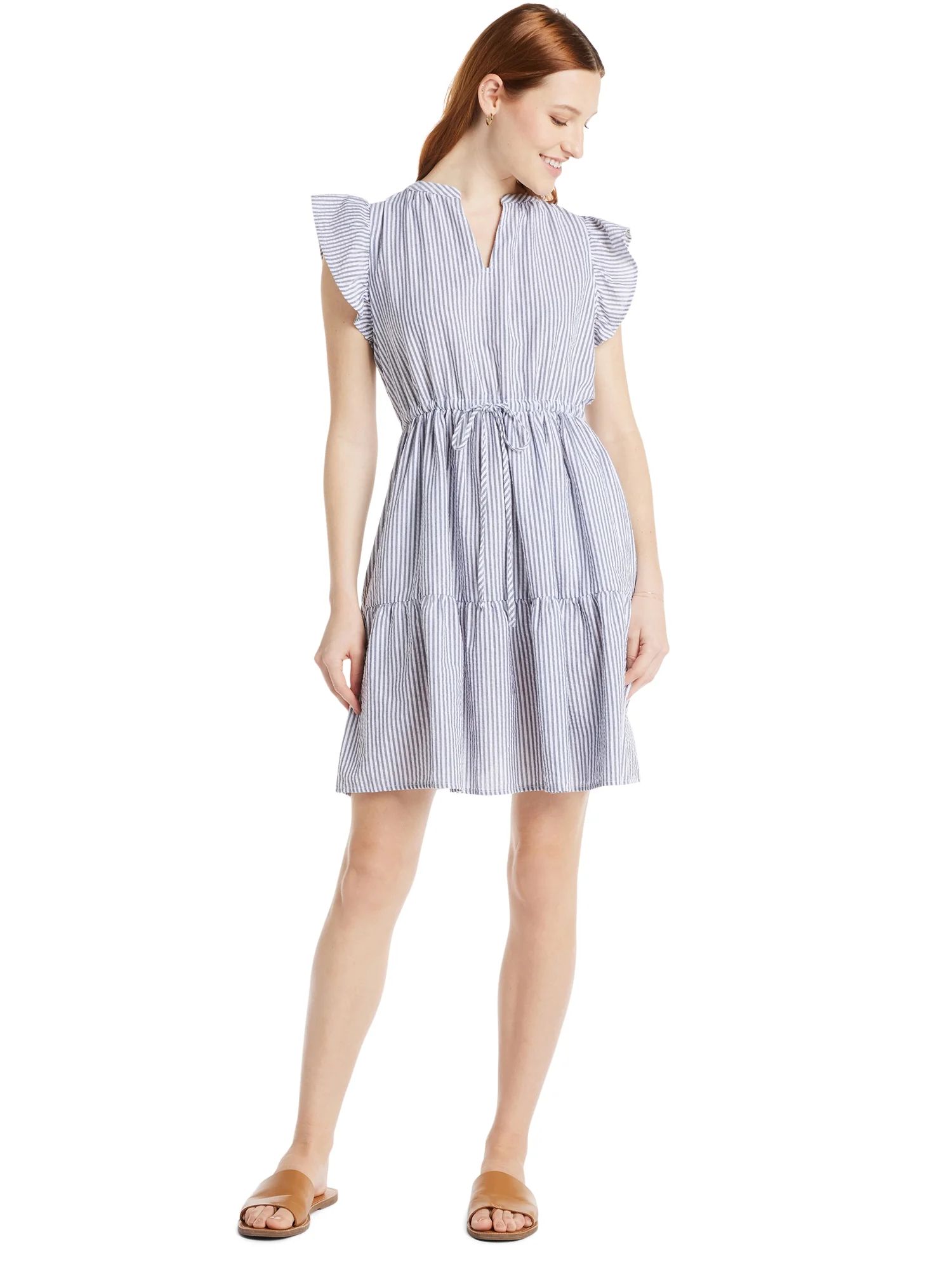 Time and Tru Women's Mini Dress with Flutter Sleeves, Sizes XS-XXXL - Walmart.com | Walmart (US)
