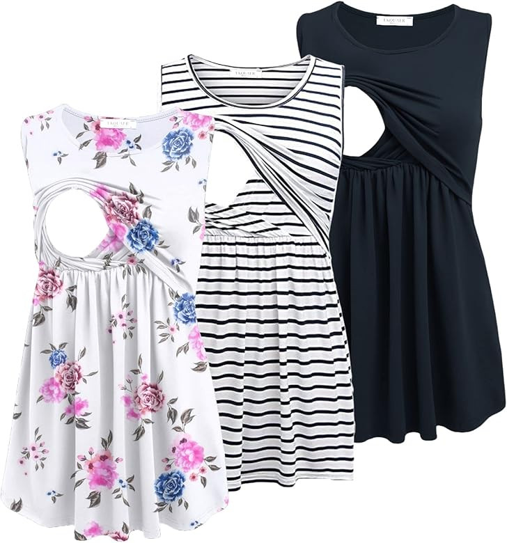 Ekouaer Women's Nursing Tank Tops for Breastfeeding 3 Packs | Amazon (US)