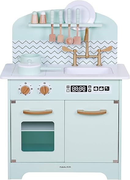 Pidoko Kids Wooden Toy Kitchen - Mint/Gold Edition - Includes Accessories | Amazon (US)
