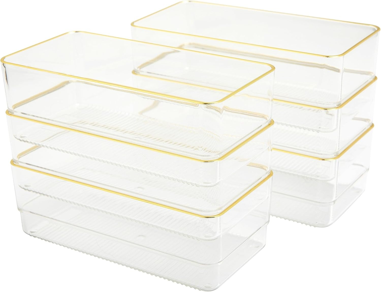 Martha Stewart Kerry Plastic Stackable Office Desk Drawer Organizers, 6" x 3", 6 Pack, with Gold ... | Amazon (US)