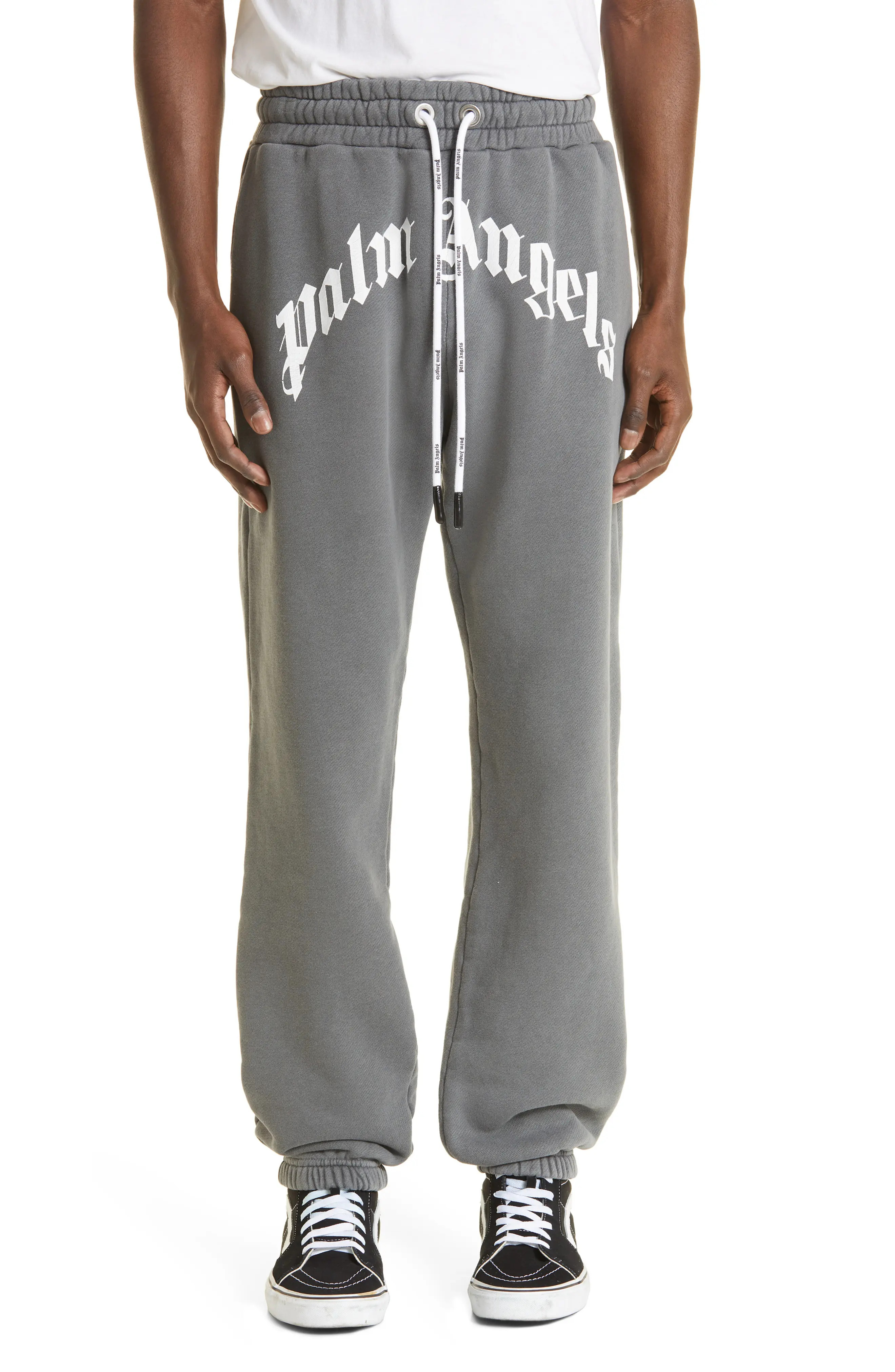 Palm Angels Curved Logo Cotton Sweatpants in Black/White at Nordstrom, Size Xx-Large | Nordstrom