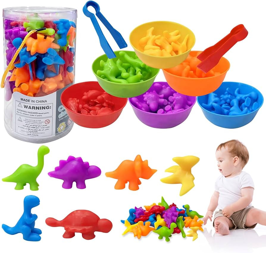 Counting Dinosaurs Matching Game Color Sorting Toys with Sorting Bowls Montessori STEM Color Clas... | Amazon (US)