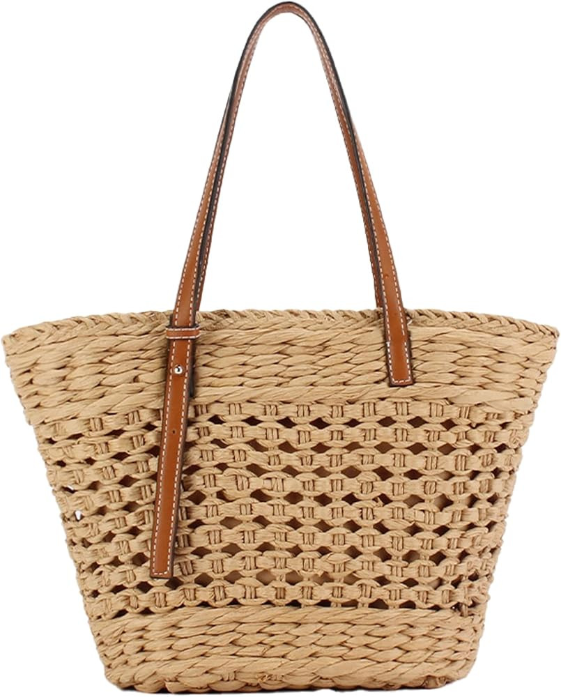 Straw Bag Women Hollow Summer Purse 2024 Woven Handbag Handmade Shoulder Large Beach Clutch Vacat... | Amazon (US)