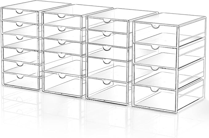 Makeup Drawer Storage Organizer with 20 Drawers, 4 Set Acrylic Office Desk Organization and Stora... | Amazon (US)