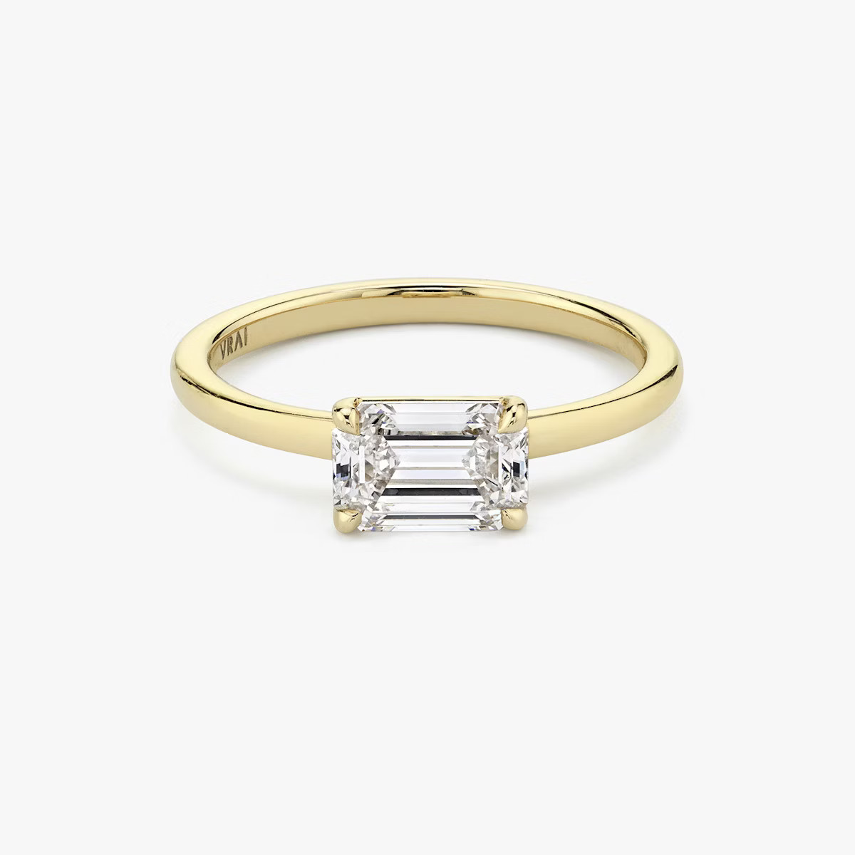 The Signature Emerald Engagement Ring in Yellow Gold with Standard Plain Band | VRAI | Vrai and Oro